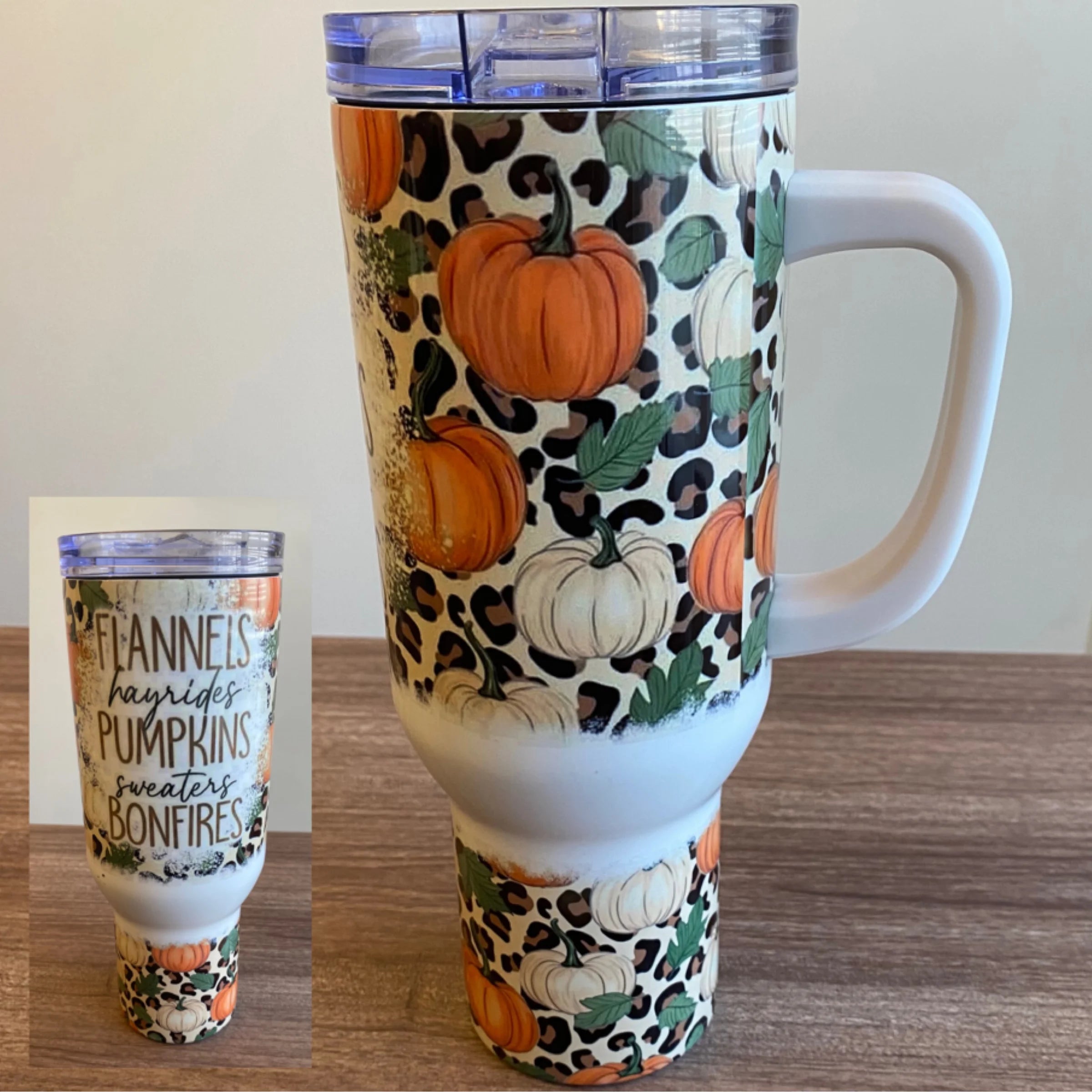 Flannels, Pumpkins, Bonfires- 40 oz Stainless Steel Tumbler w/ Handle