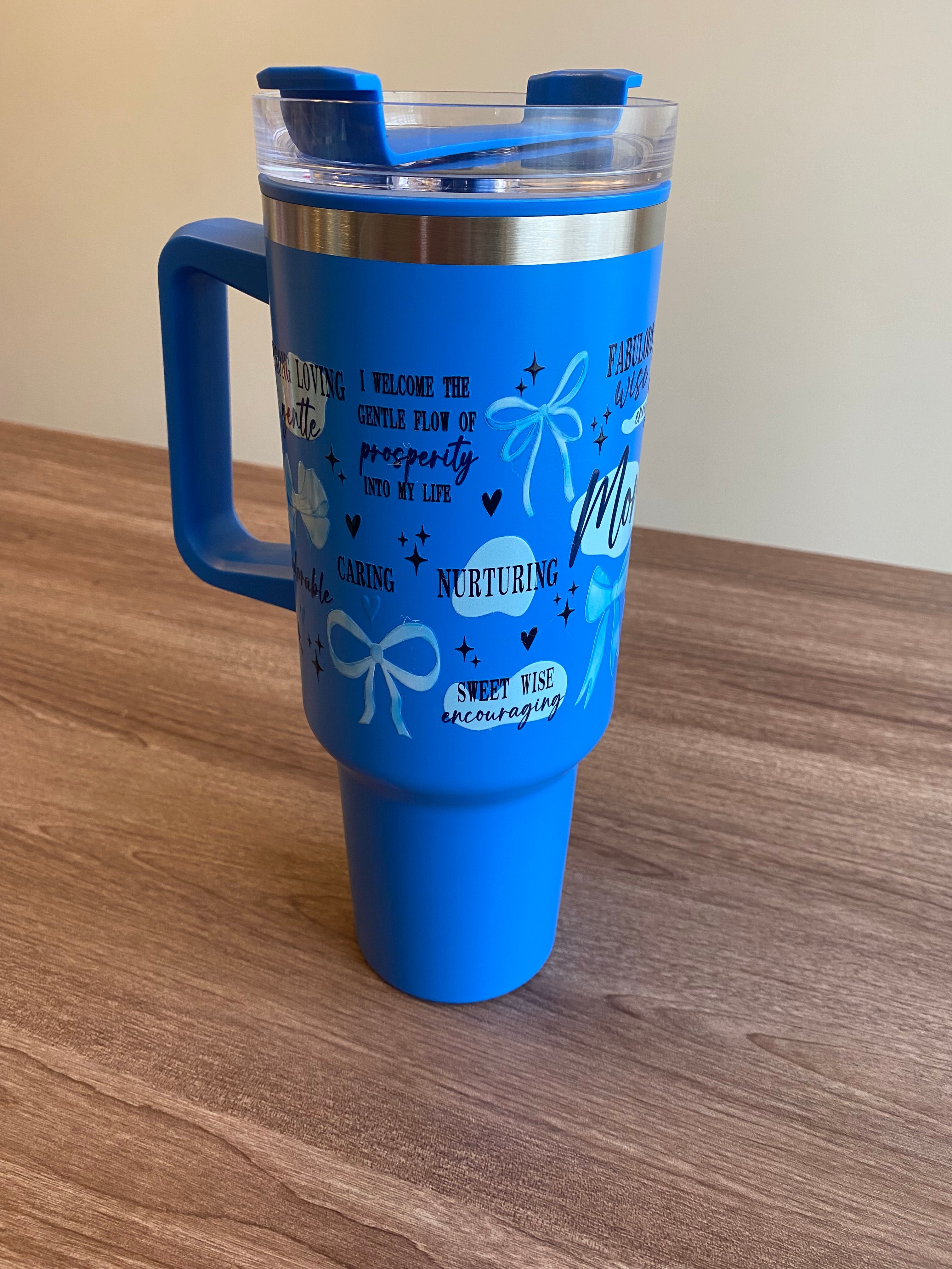 Blue Mom- 40 oz Double Walled Tumbler w/ Handle