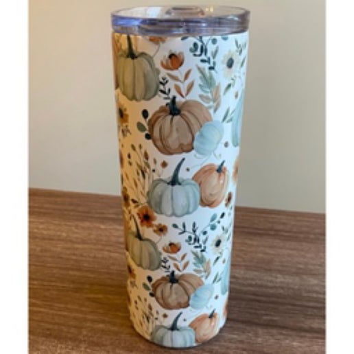 White w/ Pumpkins- 20 oz Stainless Steel Tumbler